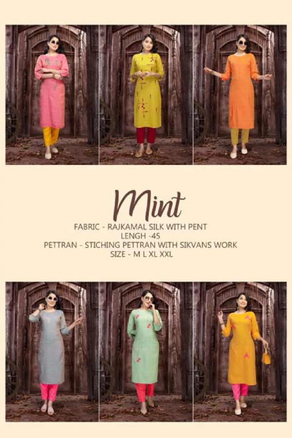 Mint Silk Designer Kurti With Pant 